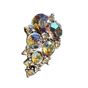 Vintage 1960’s Rainbow AB Rhinestones Silver Tone Brooch Pin